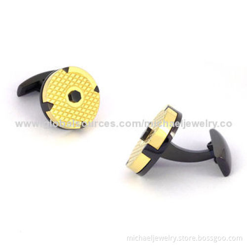 Stainless Steel Cufflinks with Plating IP Black and Plating Gold, the Surface is Embossing